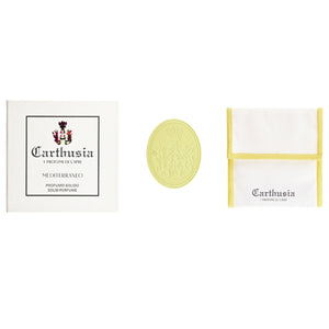 Carthusia - Mediterraneo - Creme Parfum als gelber Duftstein mit geprägtem Muster und Box samt Stoffbeutel
