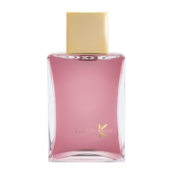 Ella K - Mémoire de Daisen In rechteckiger Flakon mit rosa Flüssigkeit und goldenem Deckel vor weißem Hintergrund