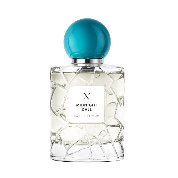 Les Sœurs de Noé - Midnight Call zeigt eleganten Glasflakon mit türkisfarbenem rundem Verschluss auf weißem Hintergrund
