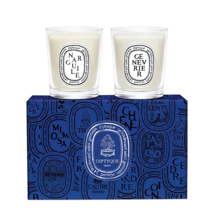 Diptyque - Mini Kerzen Set - Limited mit zwei Duftkerzen in klarem Glas und dekorativem blauen Geschenkboxdesign
