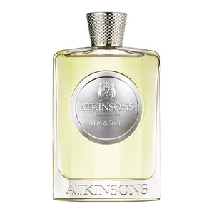 Atkinsons 1799 - Mint & Tonic Parfumflakon mit silbernem Emblem und strukturiertem Verschluss vor weißem Hintergrund