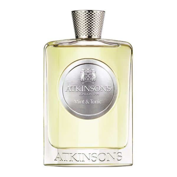 Atkinsons 1799 - Mint & Tonic Parfumflakon mit silbernem Emblem und strukturiertem Verschluss vor weißem Hintergrund