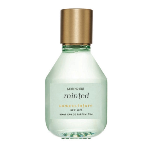 Nomenclature - minted Parfumflakon mit grünlichem Glas und mattem goldfarbenem Verschluss in schlichtem Design