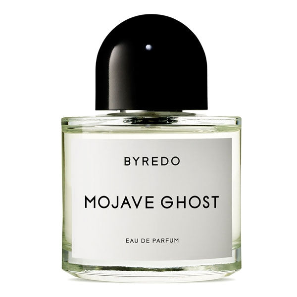 Byredo - Mojave Ghost Parfumflakon mit klarem Glas und schlichtem weißen Etikett in minimalistischer Formgebung