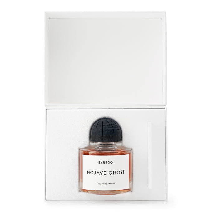 Byredo - Mojave Ghost - Absolu de Parfum Flakon mit schwarzem Kappenverschluss in weißem Präsentationsetui