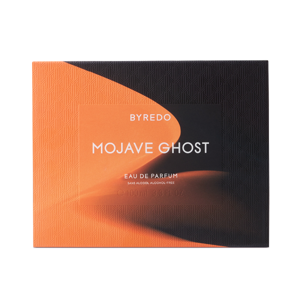 Byredo - Mojave Ghost - Alcohol-free Verpackung in Orange und Schwarz mit geometrischem Muster und Schriftzug frontal fotografiert