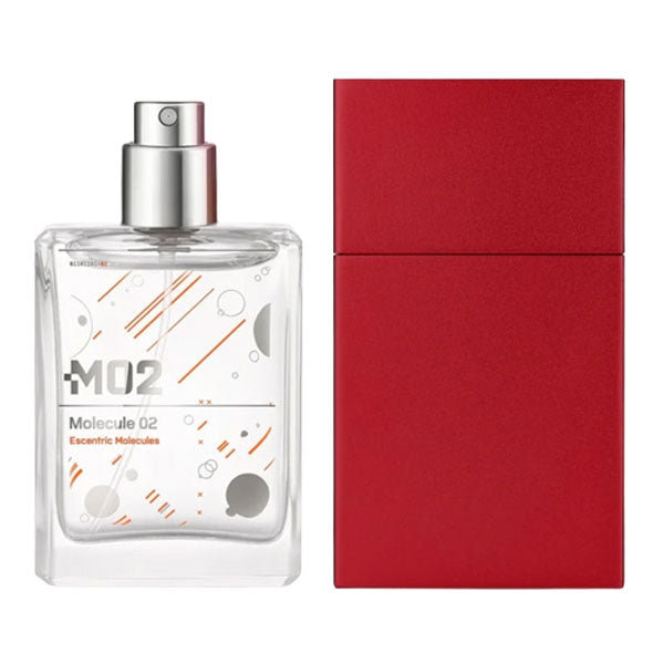 Escentric Molecules - Molecule 02 - Travel Spray klare Flasche mit silbernem Zerstäuber und rotem Etui