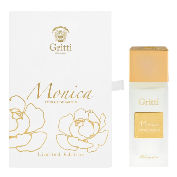 Gritti - White Collection - Monica - Limited Edition edler Flakon und weiße Verpackung mit goldfarbenem Schriftzug und Blütendekor