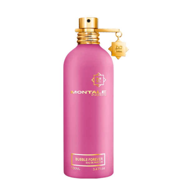 Montale - Bubble Forever Parfumflakon in mattrosa mit goldenen Details vor weißem Hintergrund