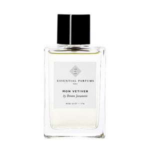 Essential Parfums - Mon Vetiver klarer Flakon mit schwarzem Deckel vor weißem Hintergrund in schlichtem Design