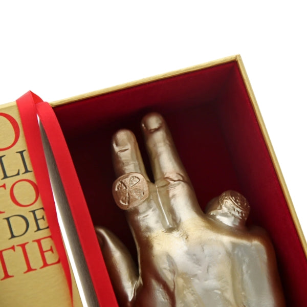 Filippo Sorcinelli - Memento - Rosa fiorita edle goldene Hand mit kunstvollen Ringen in rotem Samtkarton