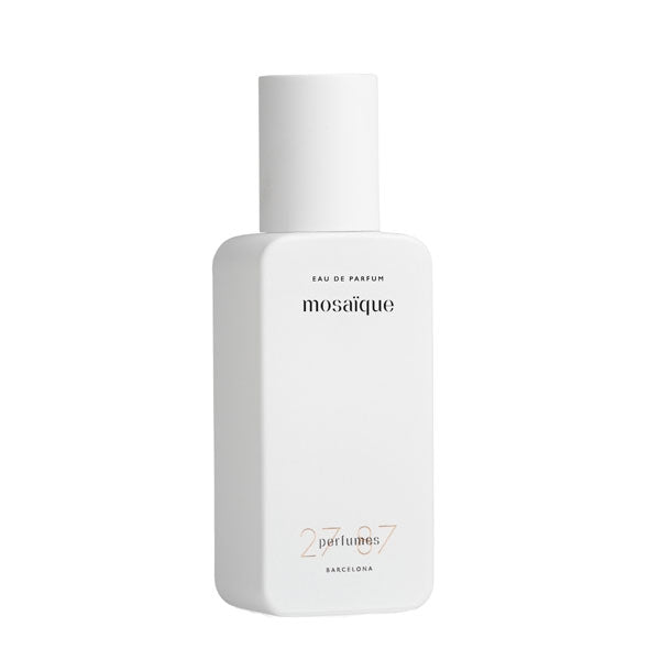 27 87 Perfumes - mosaïque zeigt eleganten weißen Flakon mit minimalistischem Design und klarer Typografie