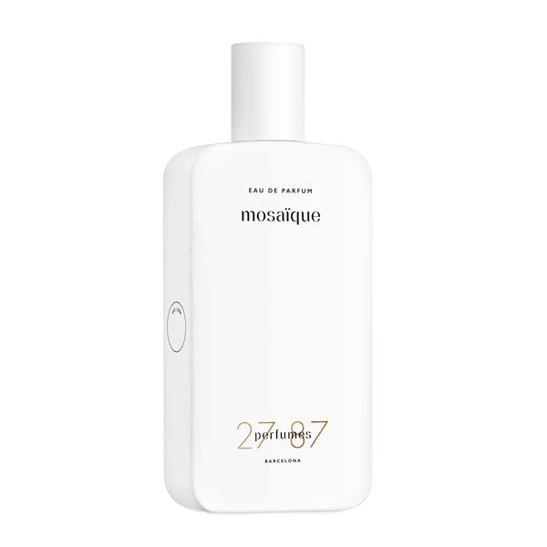 27 87 Perfumes - mosaïque zeigt minimalistischen weiß-matten Flakon mit dezentem Schriftzug und modernem Design