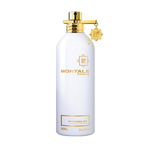 Montale - Mukhallat Parfumflakon in elegantem Weiß mit goldfarbenem Verschluss und dezentem Logo vor weißem Hintergrund
