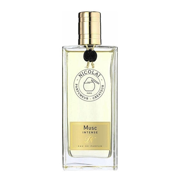 Nicolaï - Musc Intense Parfumflakon mit klarer Form und goldfarbenem Verschluss in schlicht-elegantem Design