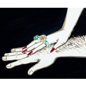 Frédéric Malle - Musc Ravageur elegante Illustration von Händen mit rotem Nagellack und Schmuck vor schwarzem Hintergrund
