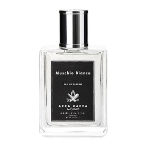 Acca Kappa - Muschio Bianco - Eau de Parfum Flakon mit klarem Glas und schwarzem Etikett in schlichtem Design