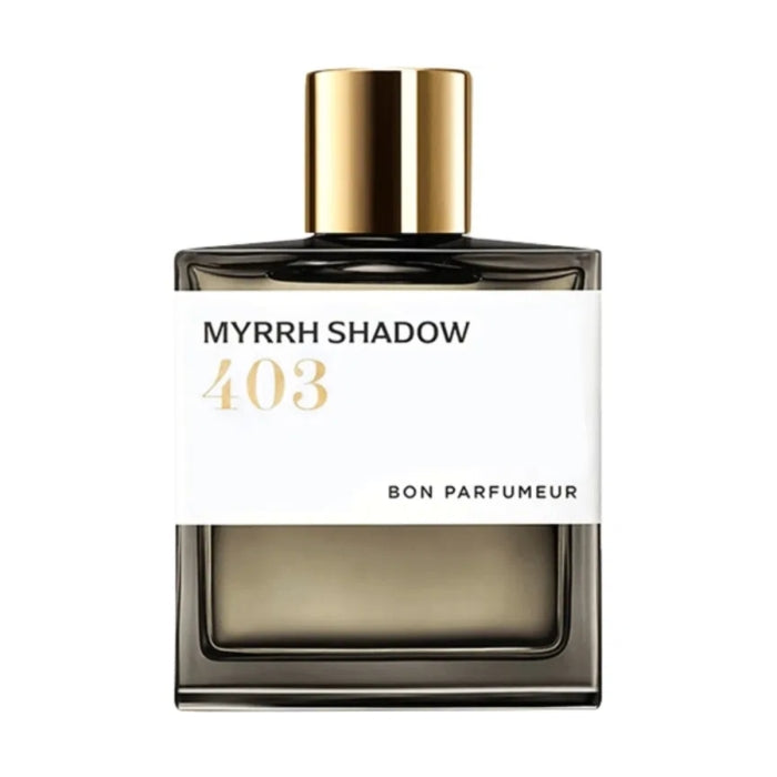 Bon Parfumeur - Les Extraits - 403 Myrrh Shadow Flakon in schlichtem Design mit goldenem Verschluss und klarer weißer Etikettierung