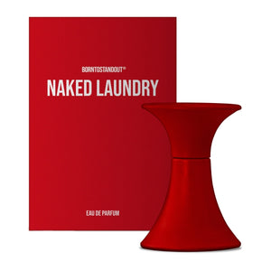 BORNTOSTANDOUT - Naked Laundry roter Flakon mit passender Verpackung in auffälligem, mutigem Design präsentiert