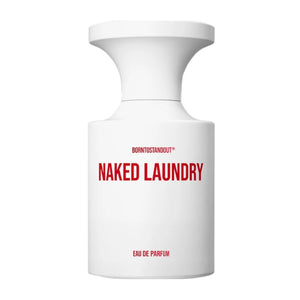 BORNTOSTANDOUT - Naked Laundry eleganter weißer Flakon mit roter Schrift in modernem minimalistischen Design