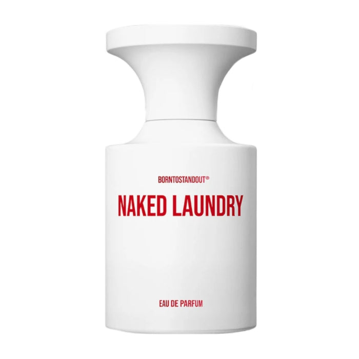 BORNTOSTANDOUT - Naked Laundry eleganter weißer Flakon mit roter Schrift in modernem minimalistischen Design