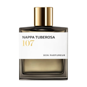 Bon Parfumeur - Les Extraits - 107 Nappa Tuberosa Parfumflakon mit goldenem Verschluss vor weißem Hintergrund
