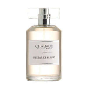 Chabaud - Nectar de Fleurs Parfümflakon mit klaren Linien und elegantem transparentem Verschluss vor weißem Hintergrund