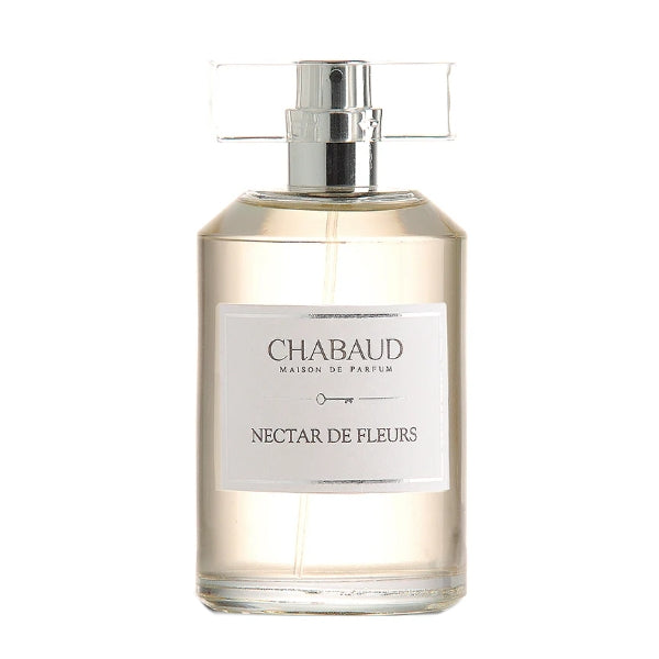 Chabaud - Nectar de Fleurs Parfümflakon mit klaren Linien und elegantem transparentem Verschluss vor weißem Hintergrund