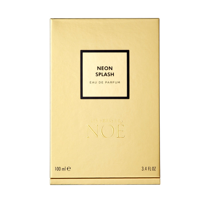 Les Sœurs de Noé - Neon Splash edle goldfarbene Verpackung mit schlichtem schwarzem Rechteck und elegantem Design