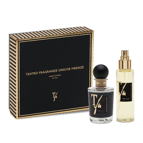Teatro - Nero Divino - Gift Box in schwarzer edler Verpackung mit Duftflakon und Sprayflasche elegant präsentiert