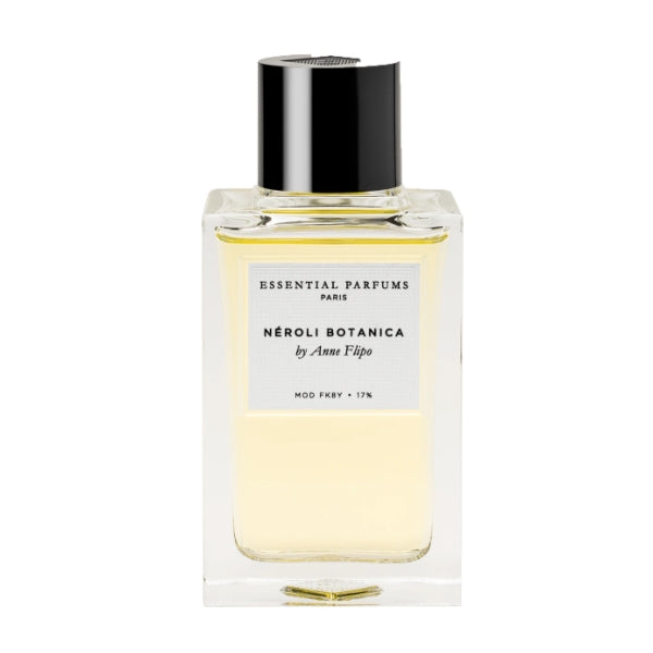 Essential Parfums - Néroli Botanica Parfumflakon mit schwarzem Deckel vor weißem Hintergrund schlicht präsentiert