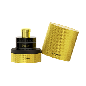Pantheon Roma - Nerone Parfümflakon mit schwarzem und goldfarbenem Design in luxuriöser goldener Geschenkverpackung