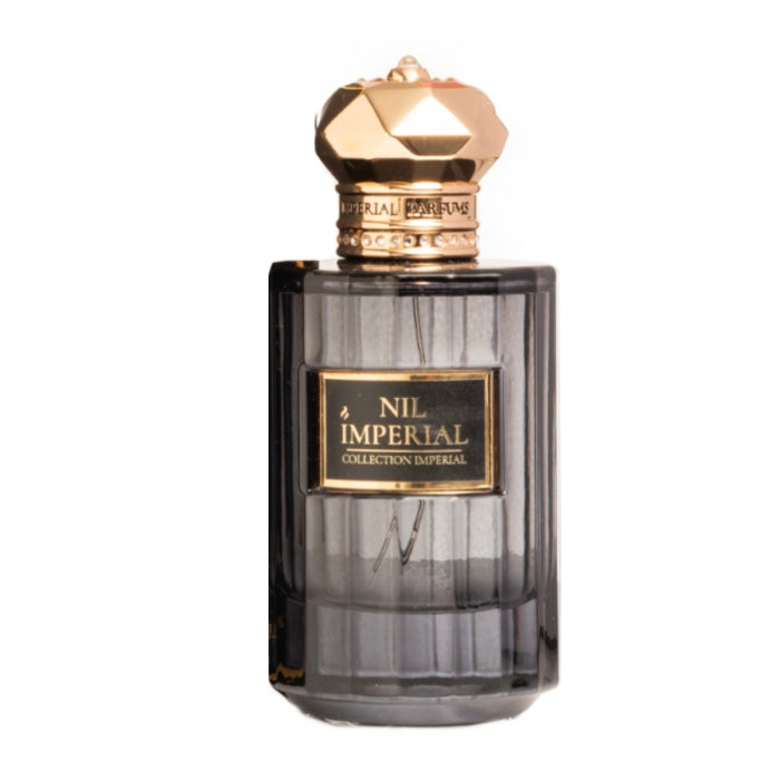 Imperial Parfums - Nil Imperial Parfumflakon mit goldfarbenem Verschluss und dunkel getöntem Glas, elegant gestaltet