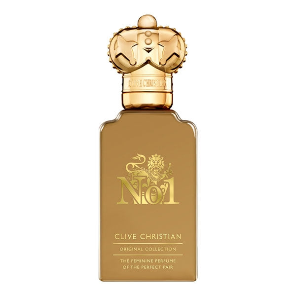 Clive Christian - No.1 for women Parfumflakon in goldenem Design mit kunstvollem Deckel und edler Schriftprägung