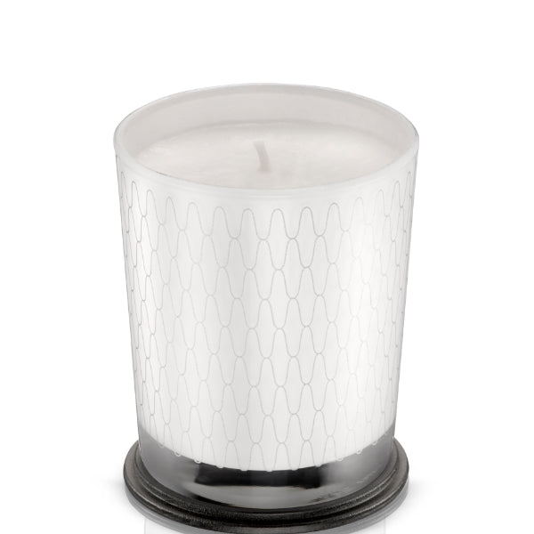 LINARI - Wave Line - Nobile - Duftkerze in weißem Glas mit feinem Wellenmuster und elegantem Holzdeckel