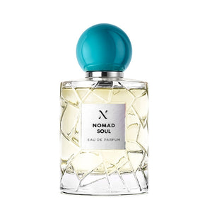 Les Sœurs de Noé - Nomad Soul Parfumflakon mit türkisfarbenem Verschluss und strukturiertem Glas vor weißem Hintergrund
