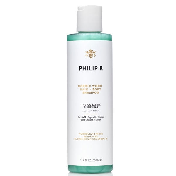 Philip B - Nordic Wood Hair & Body Shampoo in weiß-grünem Design für belebende Pflege von Haar und Haut