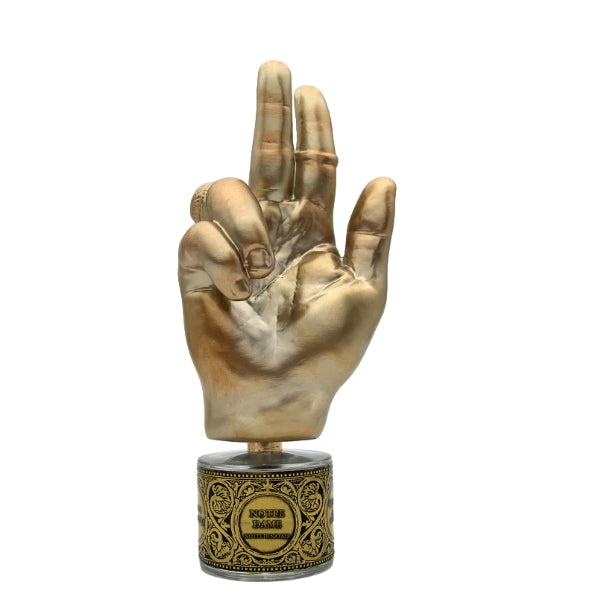 Filippo Sorcinelli - Memento - Notre Dame notte di Natale goldene Hand mit zwei erhobenen Fingern und dekorativem Ornamentfuß