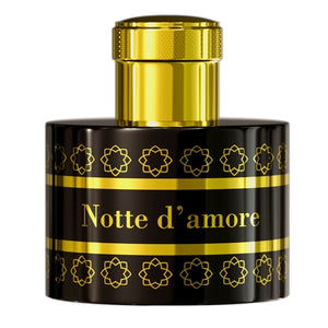 Pantheon Roma - Notte d'Amore Flakon in Schwarz mit goldfarbenem Deckel und filigranen Ornamenten elegant gestaltet