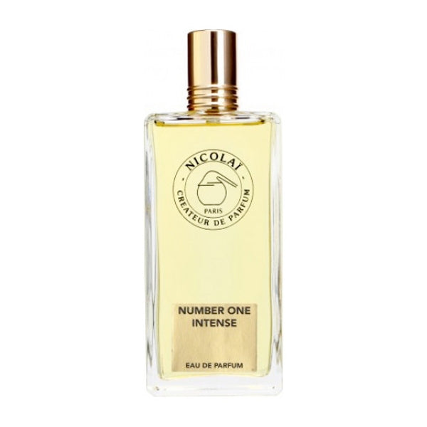 Nicolaï Number One Intense Eau de Parfum in clear rectangular bottle with gold cap and label on white background