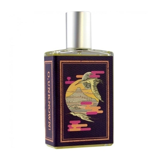 Imaginary Authors - O, Unknown! Parfumflakon mit künstlerischem Vogelmotiv und silbernem Verschluss vor weißem Hintergrund