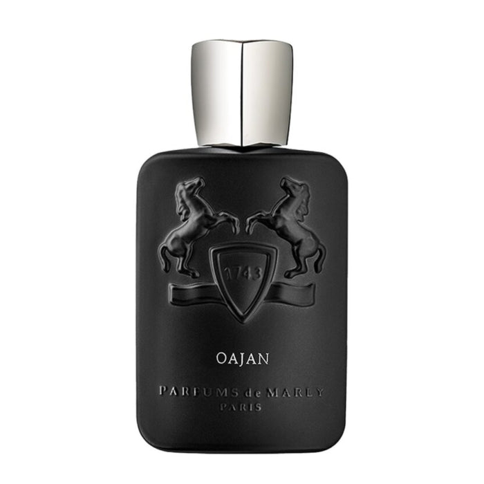 Parfums de Marly - Oajan Parfumflakon in mattem Schwarz mit Pferde-Relief und schlichtem silbernem Verschluss