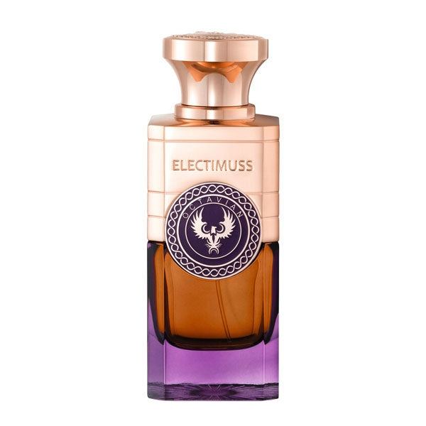 Electimuss - Octavian Flakon mit kupferfarbenem Verschluss und bernstein-violettem Glas in majestätischer Gestaltung