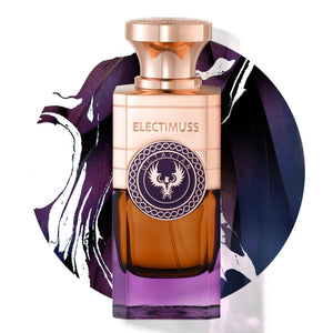 Electimuss - Octavian Flakon mit kupferfarbenem Verschluss und bernstein-violettem Glas in kraftvoller, eleganter Formgebung