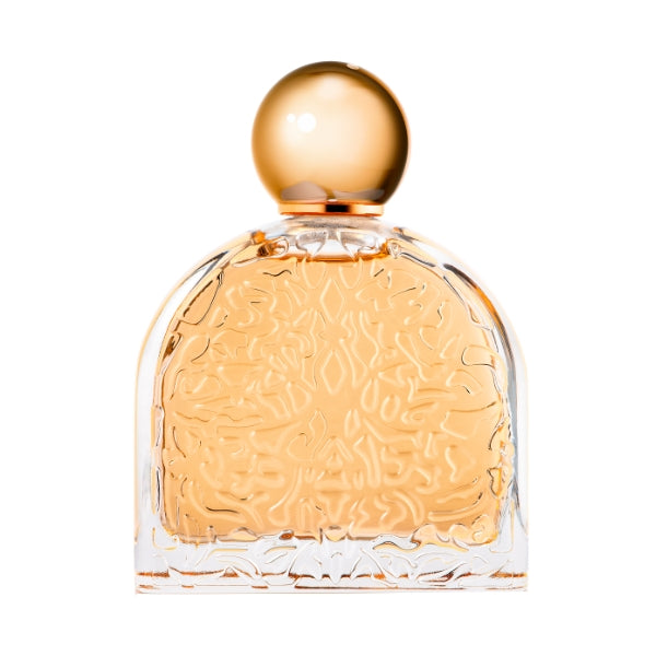 Micallef - The Secrets of Love Collection - Ô Féminin Parfumflakon mit goldenem Verschluss auf weißem Hintergrund