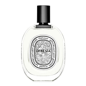 Diptyque - Ofrésia Parfumflakon mit schwarzem Verschluss und detailreichem floralen Etikett vor weißem Hintergrund