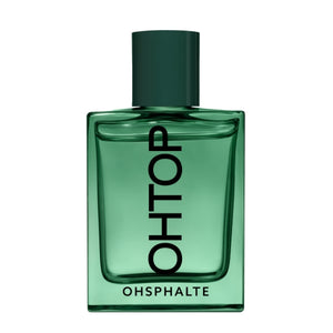 OHTOP - Ohsphalte Parfumflakon in grünem Glas mit modernem vertikalem Logo und schlichtem Verschluss