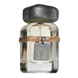 Mendittorosa - Omega Parfumflakon mit klarem Glas, robustem Steinverschluss und naturbelassener Kordel mit Metallanhänger