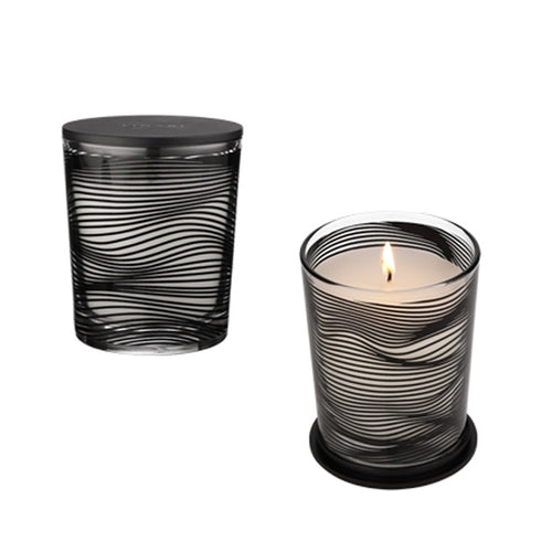 LINARI - Graphic Line - Onda - Duftkerze mit elegantem Schwarz-Weiß-Muster und frischen, aquatischen Duftnoten von Melone und Gurke