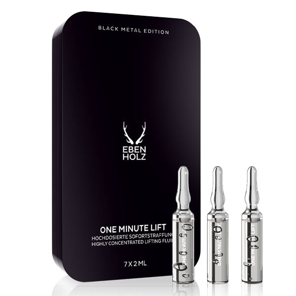 EBENHOLZ - Black Metal Edition - One Minute Lift schwarze Metallbox mit drei silbernen Ampullen für straffe Hautpflege